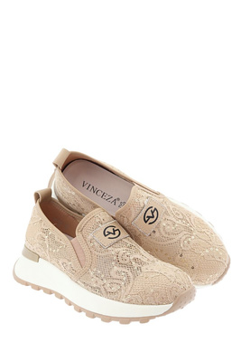 Béžové kožené sportovní boty s krajkou, nazouvací