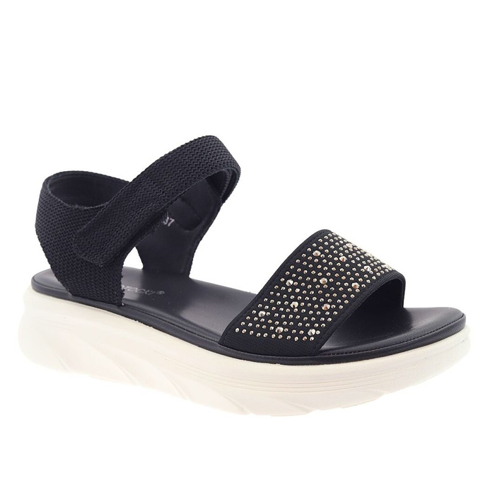 Černé dámské sandály se zirkony a suchým zipem