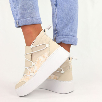 Béžové vysoké kožené tenisky Nobo na silné platformě