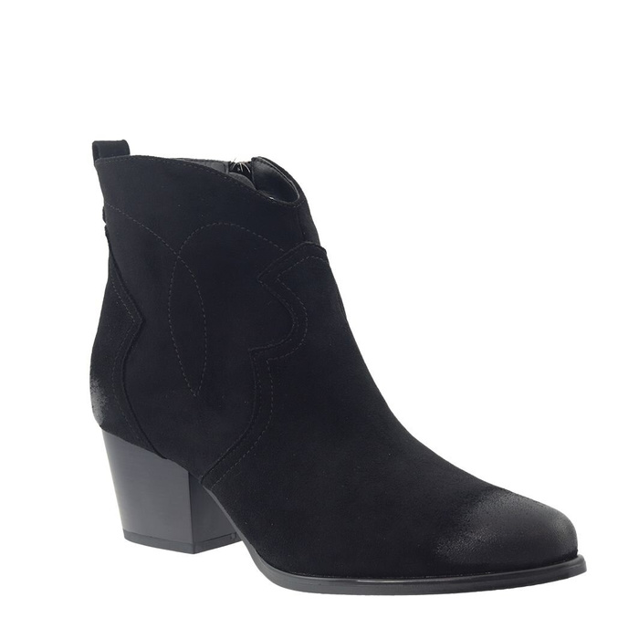 Černé semišové kotníkové boty na vysokém podpatku značky Potocki