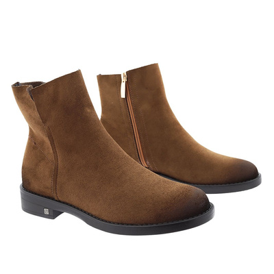 Hnědé semišové ploché boty, zateplené