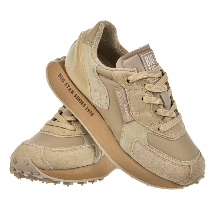 Béžové šněrovací kožené semišové tenisky Big Star