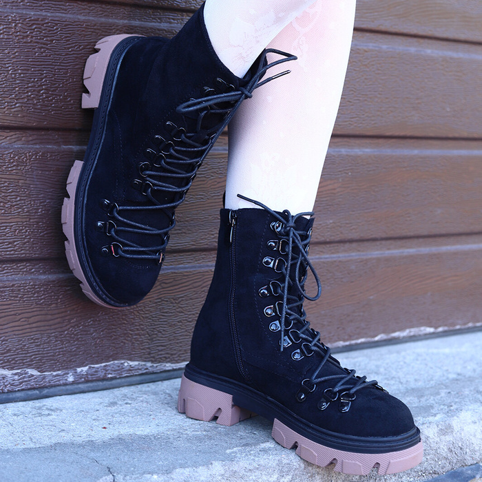 Černé semišové šněrovací kozačky Vinceza