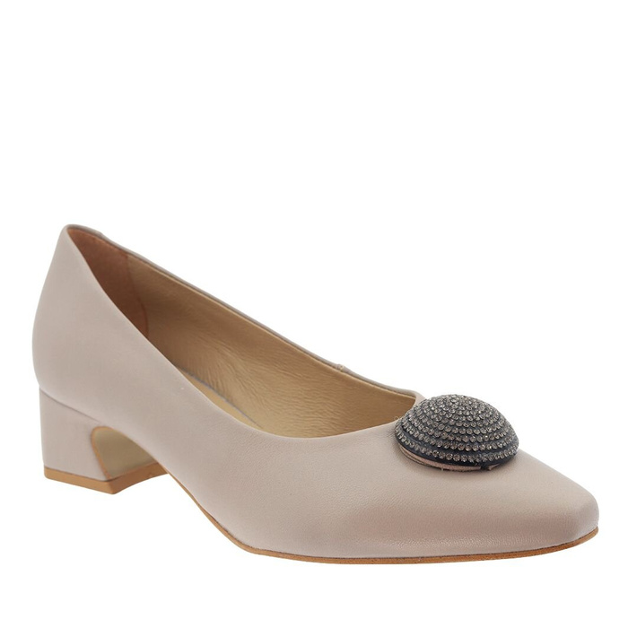 Šedé kožené lodičky s blokem, Eksbut