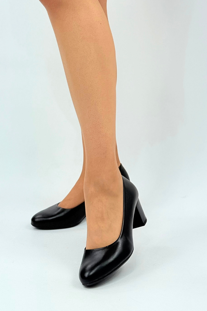 Černé kožené lodičky s blokem Galant