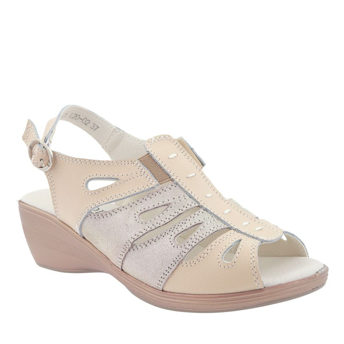 Dámské béžové kožené sandály na klínku značky T. Sokolski