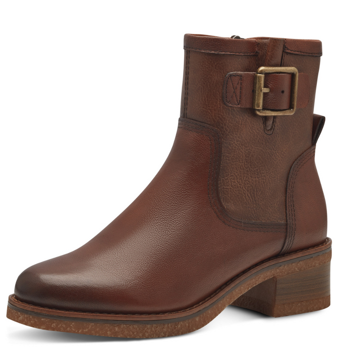 Kožené kotníkové boty s přezkou v barvě koňaku Marco Tozzi