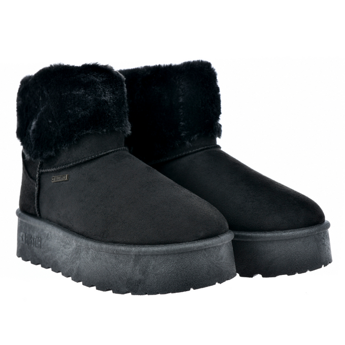 Dámské černé sněhule s kabátkem z ovčí kůže na platformě