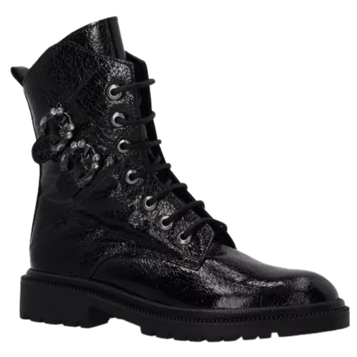 Černé lakované ploché kozačky Venezia