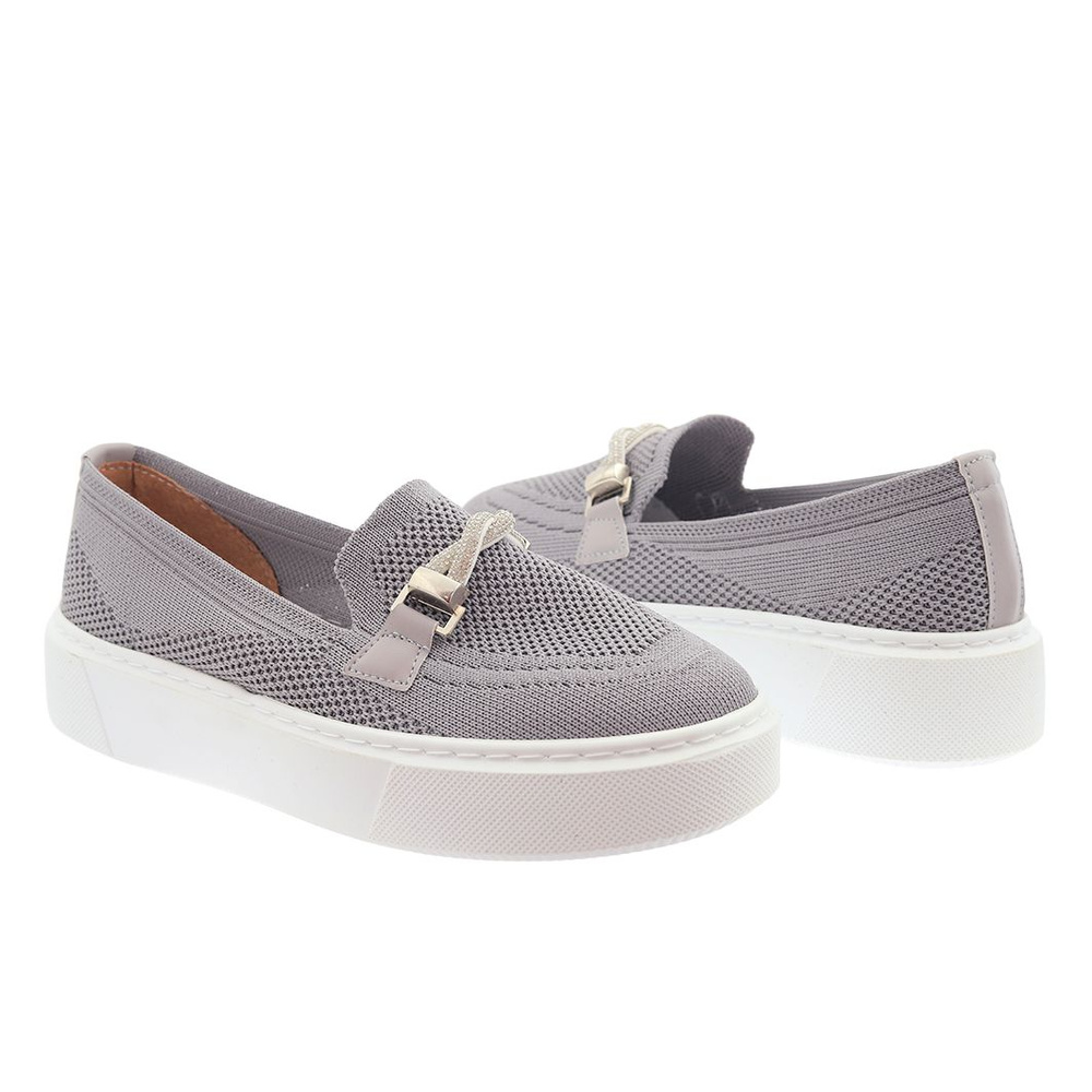 Šedé dámské boty na platformě se zdobením