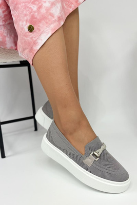 Šedé dámské boty na platformě se zdobením