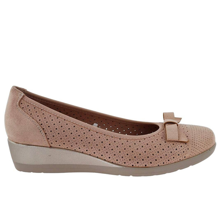 Dámské prolamované lodičky na klínku, béžové Potocki