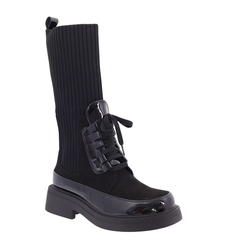 Kožené kotníkové boty se svrškem s vysokou ponožkou, černé