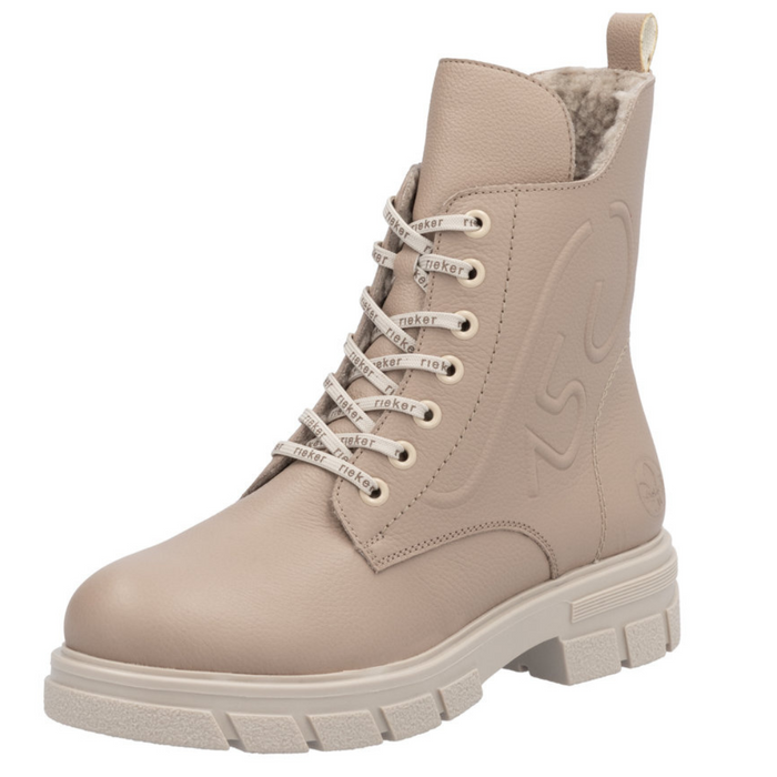 Kožené béžové kozačky, zateplené ovčí kůží, šněrovací na zip