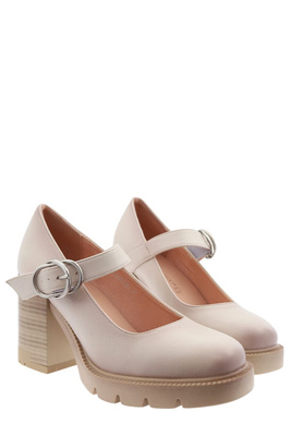 Béžové dámské boty s přezkou na patě