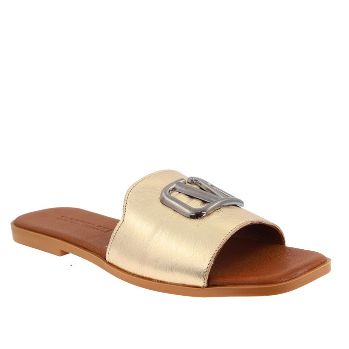 Zlaté kožené žabky se zdobením T. Sokolski