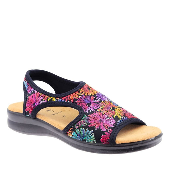 Černé sandály Sanital Flex s barevnými květy