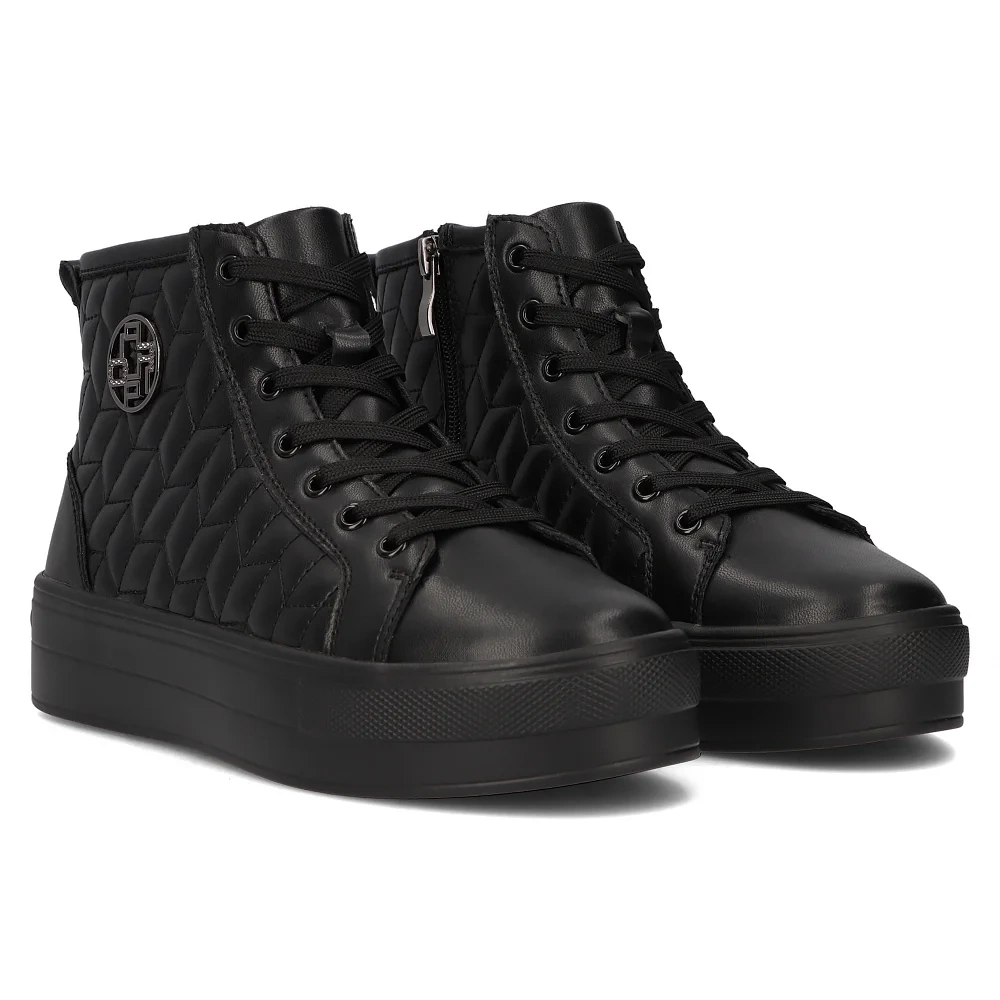 Černé kožené boty na platformě se tkaničkami a zipem Filippo