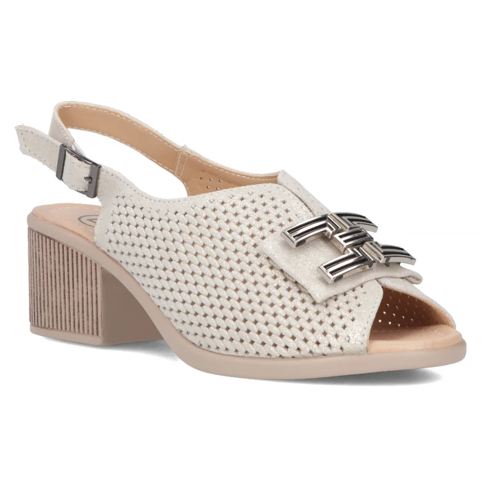 Zlaté kožené sandály na bloku s ozdobou Filippo na svršku