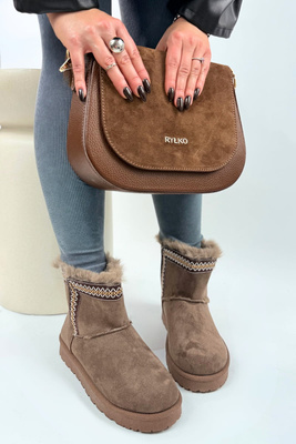 Hnědé semišové ploché boty, zateplené