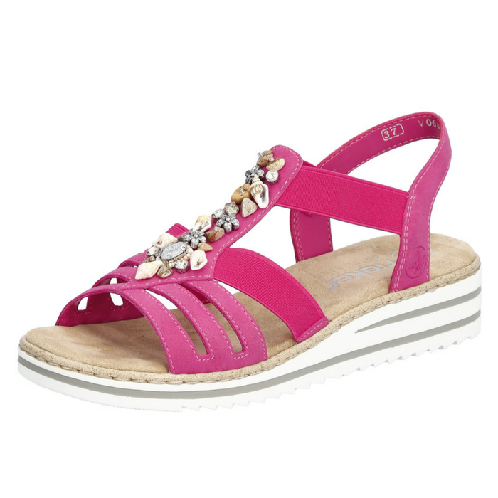 Sandály Rieker na klínku s fuchsiovými mušlemi
