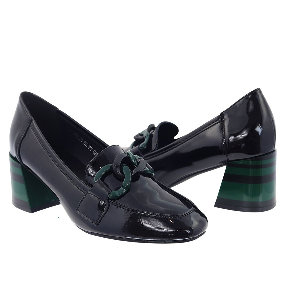 Černé lakovky s ozdobným podpatkem Vinceza