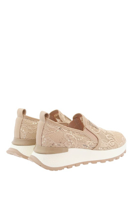 Béžové kožené sportovní boty s krajkou, nazouvací