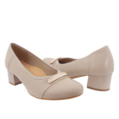 Béžové kožené lodičky na vysokém podpatku Galant