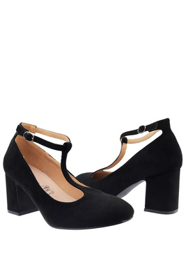 Černé semišové lodičky s páskem na patě