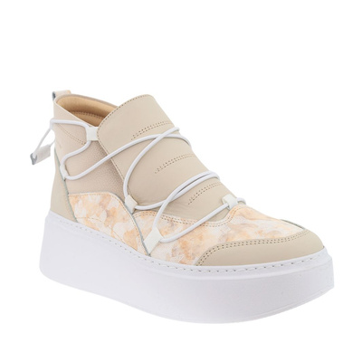 Béžové vysoké kožené tenisky Nobo na silné platformě