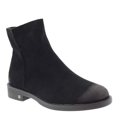 Černé dámské semišové ploché kotníkové boty se zapínáním na zip