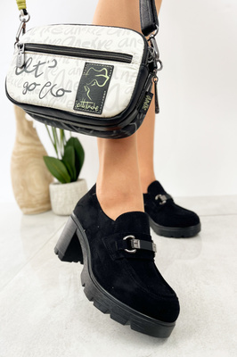 Dámské černé semišové boty na vysokém podpatku a platformě