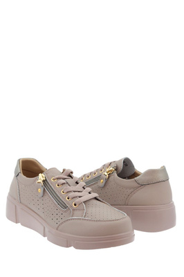 Děrované kožené boty na taupe platformě