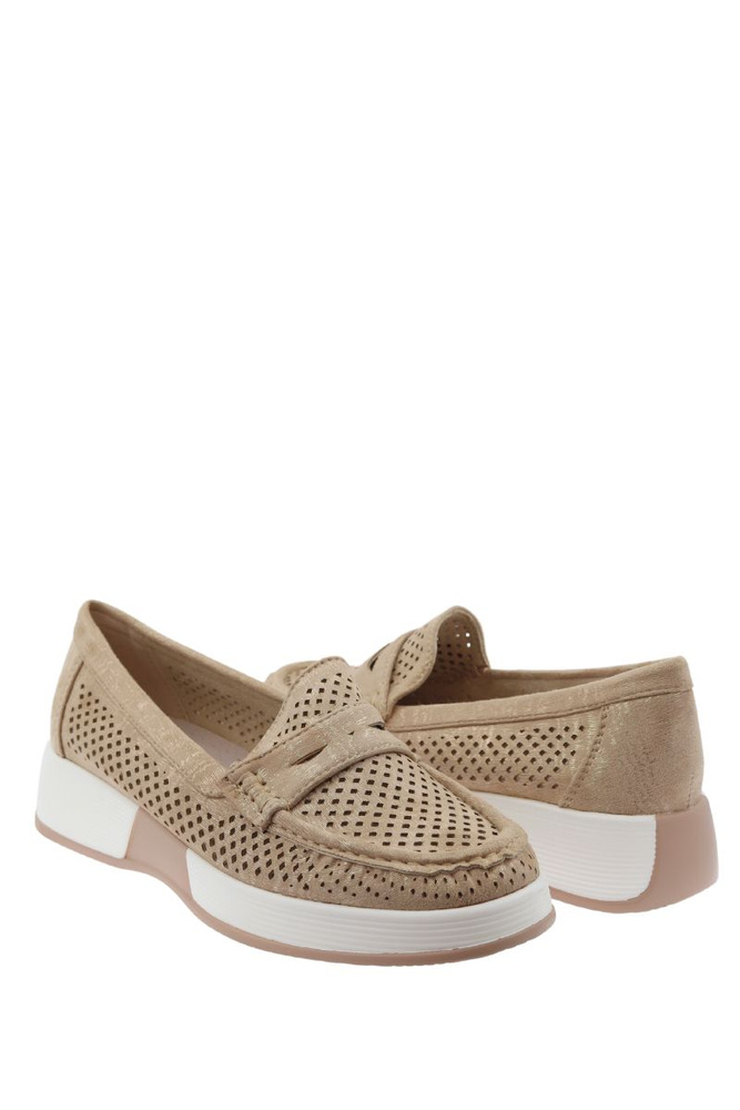 Zlaté semišové boty s perforací na platformě