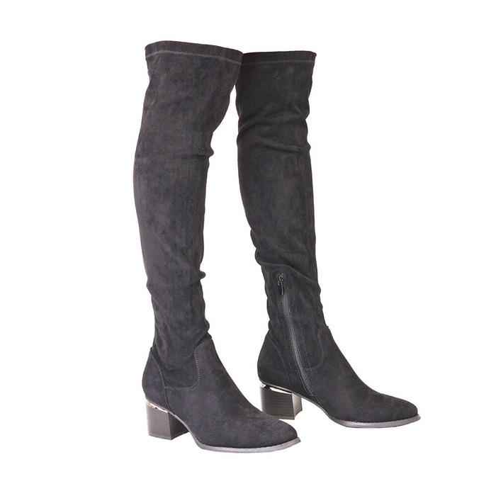 Černé semišové dlouhé nazouváky na vysokém podpatku Evento