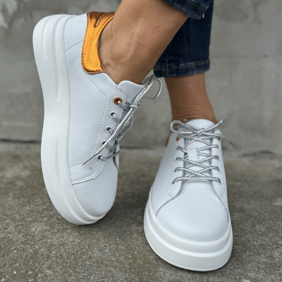 Bílé a oranžové kožené boty na platformě Artiker