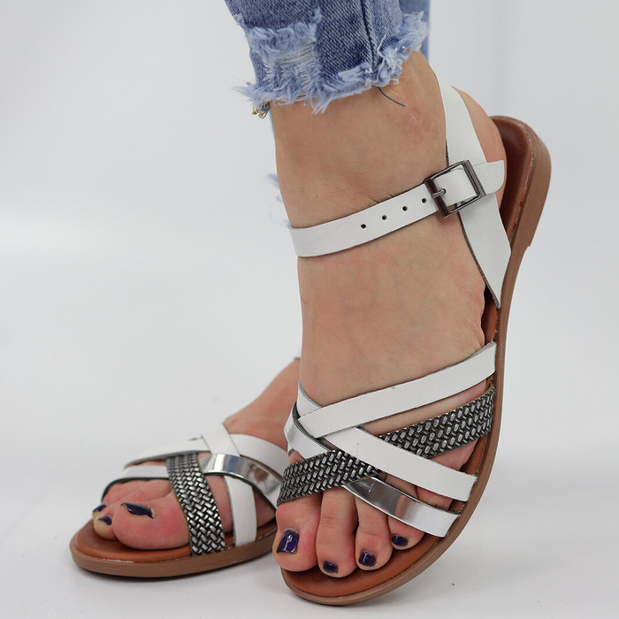 Bílé kožené sandály s pásky Potocki