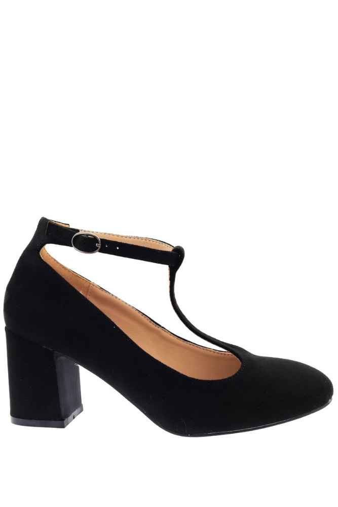 Černé semišové lodičky s páskem na patě