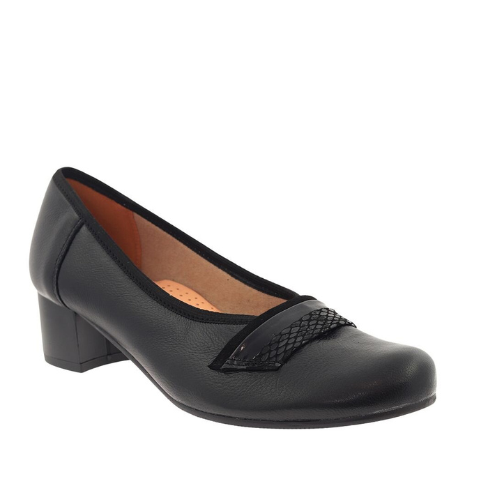 Černé kožené lodičky s ozdobným páskem Galant