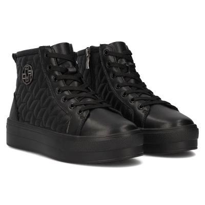 Černé kožené boty na platformě se tkaničkami a zipem Filippo