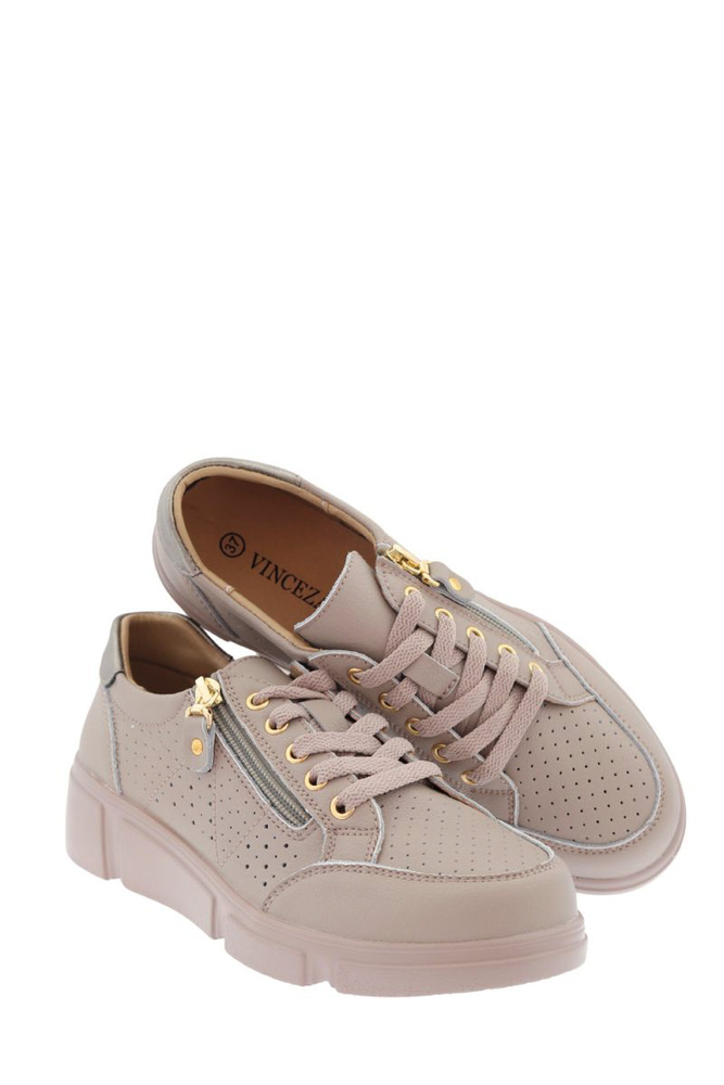 Děrované kožené boty na taupe platformě