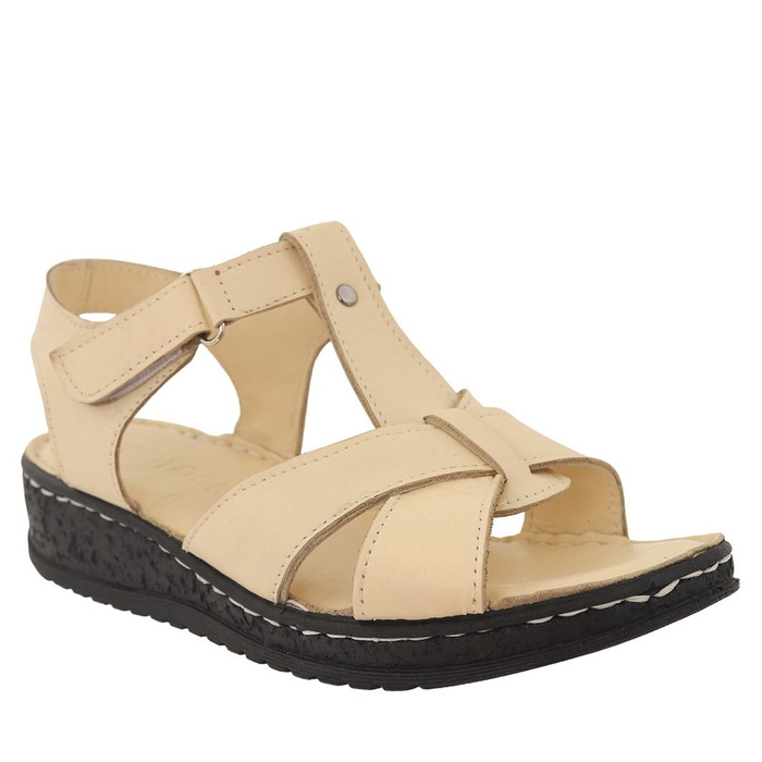 Béžové kožené sandály na klínku Potocki