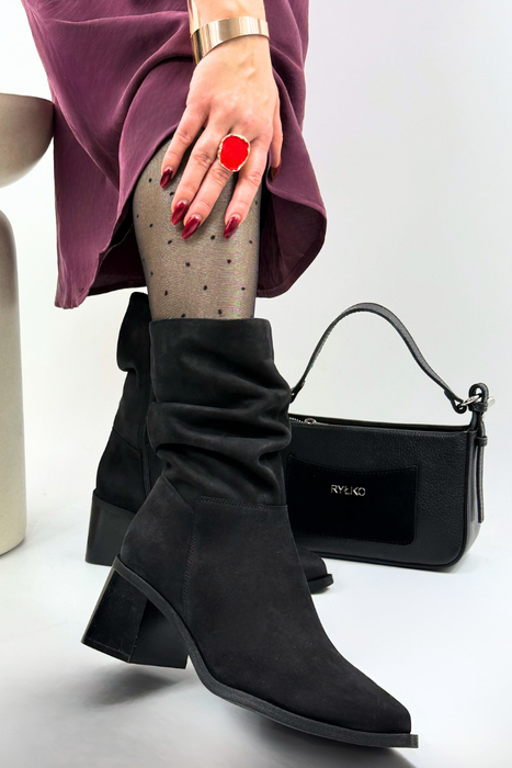 Černé kožené kotníkové boty se zipem Kordel