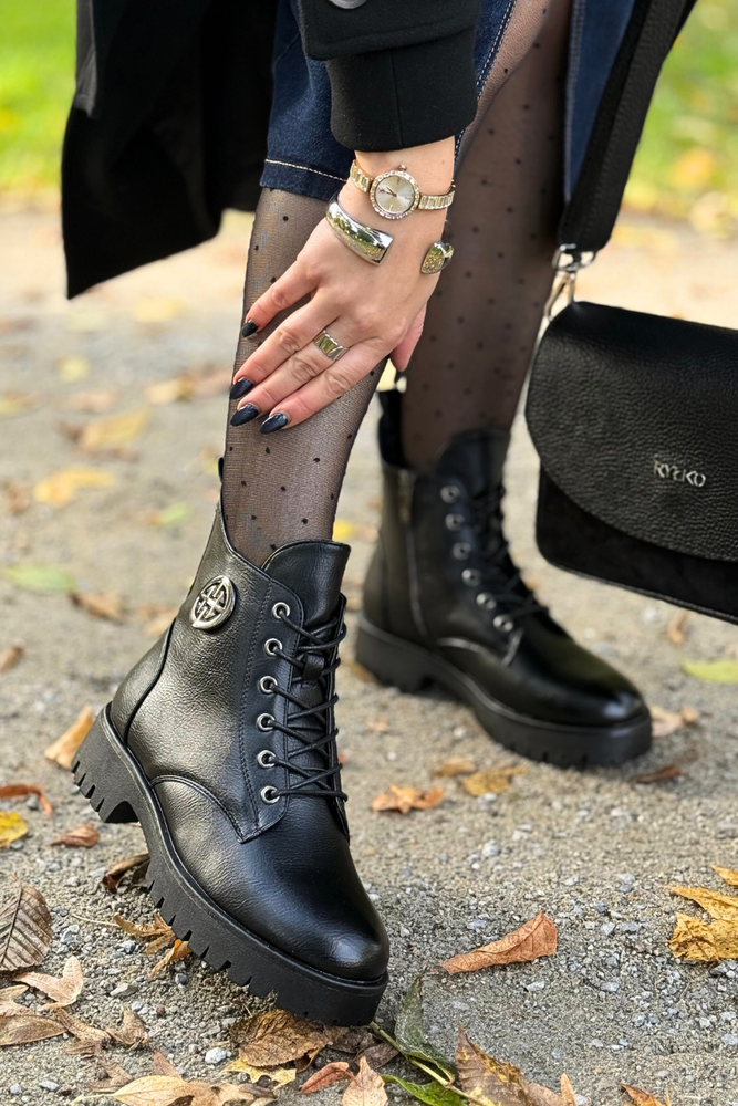 Černé kotníkové boty Potocki s ozdobným podpatkem