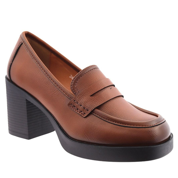 Hnědé nazouvací boty na vysokém podpatku s platformou