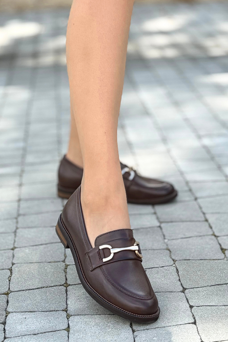 Cognac rustikální Vynikající kožené ploché mokasíny