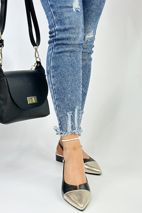 Černozlaté kožené sandály se špičatou špičkou