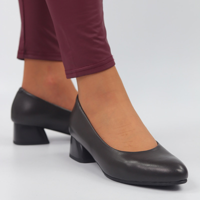 Šedé kožené lodičky s blokem Darex