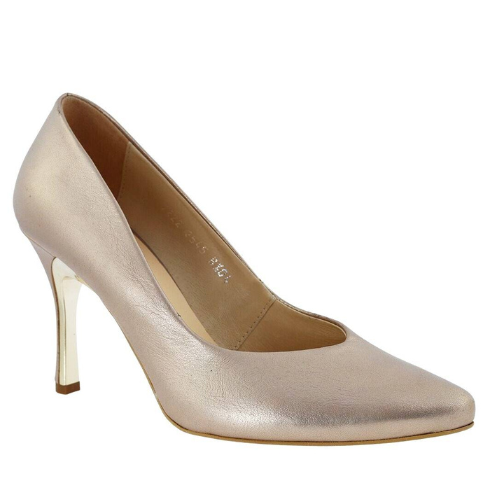 Stylové zlaté a lesklé kožené vysoké podpatky Kordel