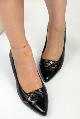 Dámské černé kožené lodičky na vysokém podpatku Kordel